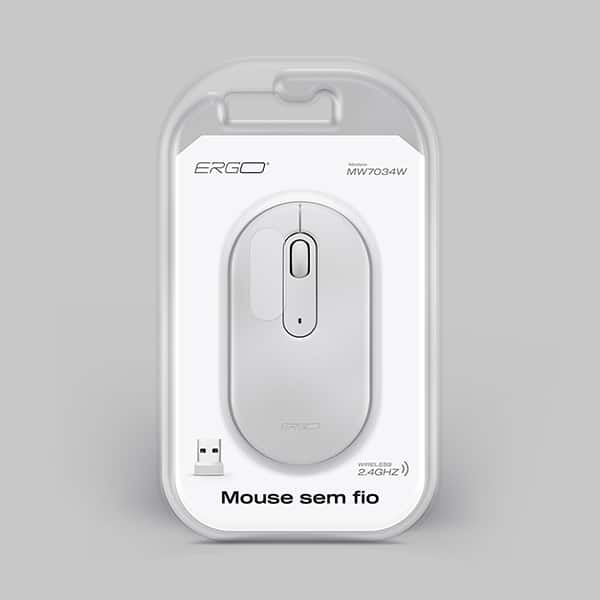 Mouse sem fio, 1600 DPI, Branco, MW7034W, Ergo - CX 1 UN