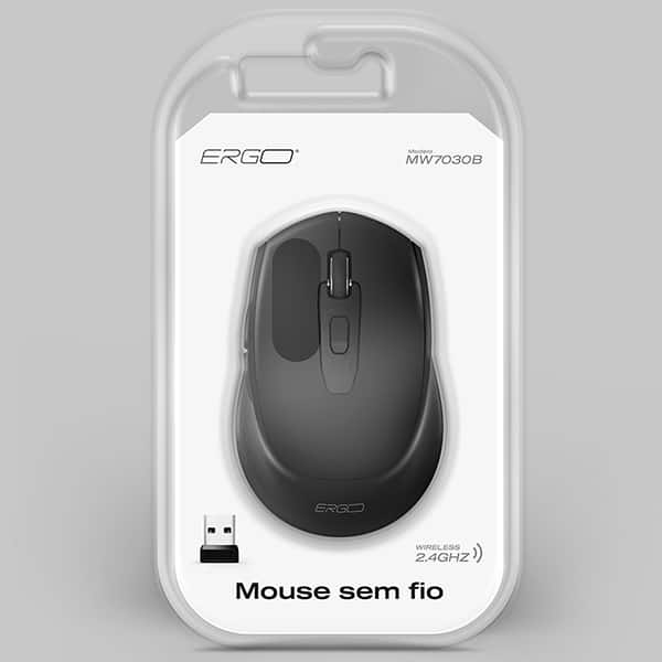 Mouse sem fio, 1600 DPI, Preto, MW7030B, Ergo - CX 1 UN