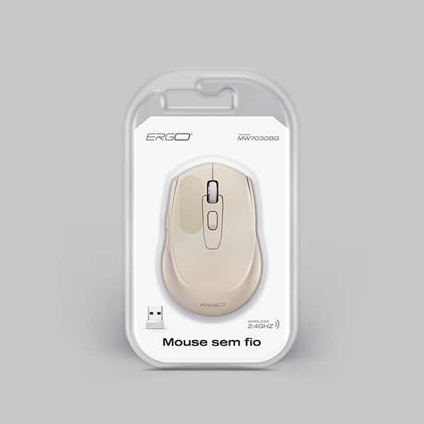 Mouse sem fio, 1600 DPI, Bege, MW7030BG, Ergo - CX 1 UN