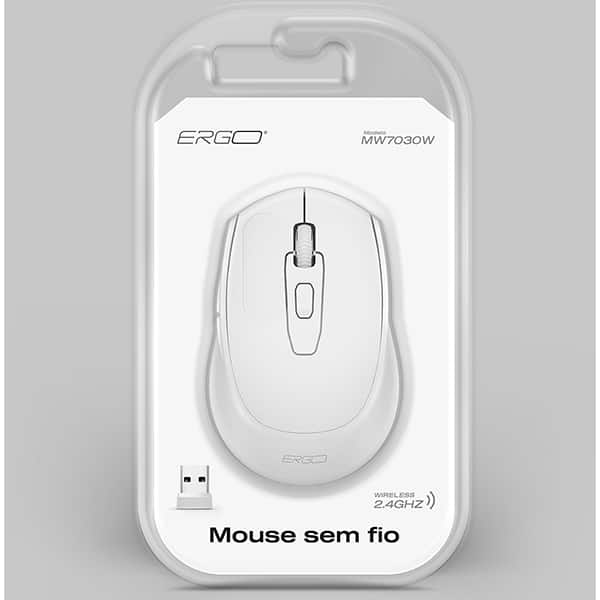 Mouse sem fio, 1600 DPI, Branco, MW7030W, Ergo - CX 1 UN