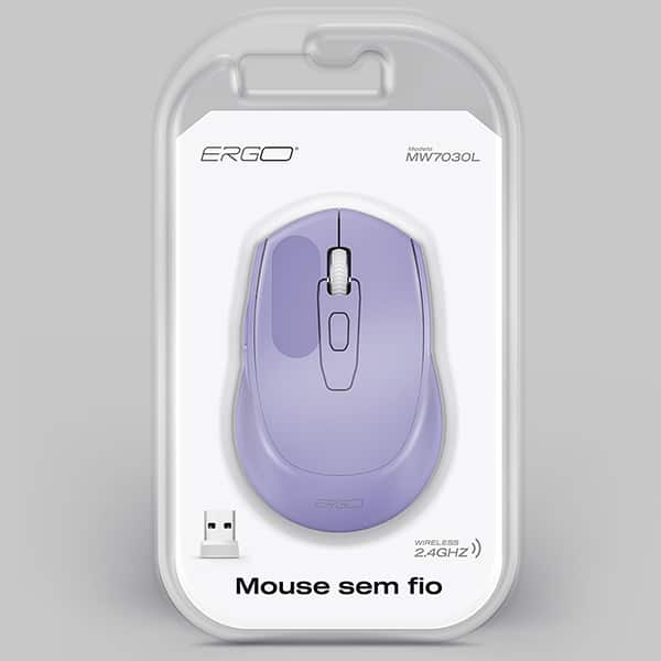 Mouse sem fio, 1600 DPI, Lilás, MW7030L, Ergo - CX 1 UN