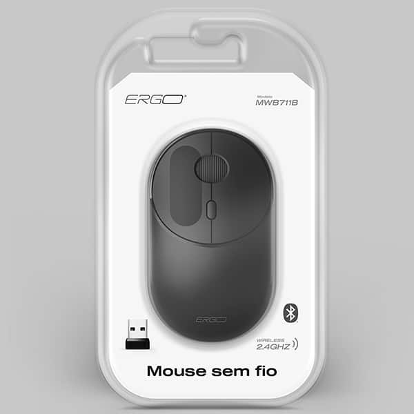 Mouse sem fio, 1600 DPI, Preto, MWB711B, Ergo - CX 1 UN