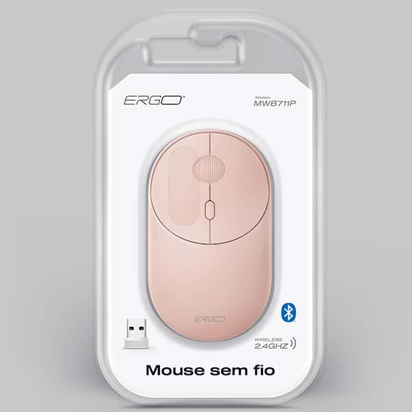 Mouse sem fio, 1600 DPI, Rosa, MWB711P, Ergo - CX 1 UN