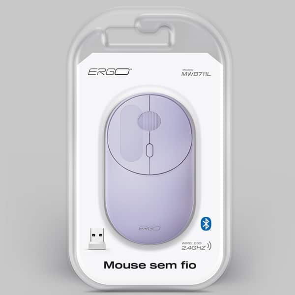 Mouse sem fio, 1600 DPI, Lilás, MWB711L, Ergo - CX 1 UN