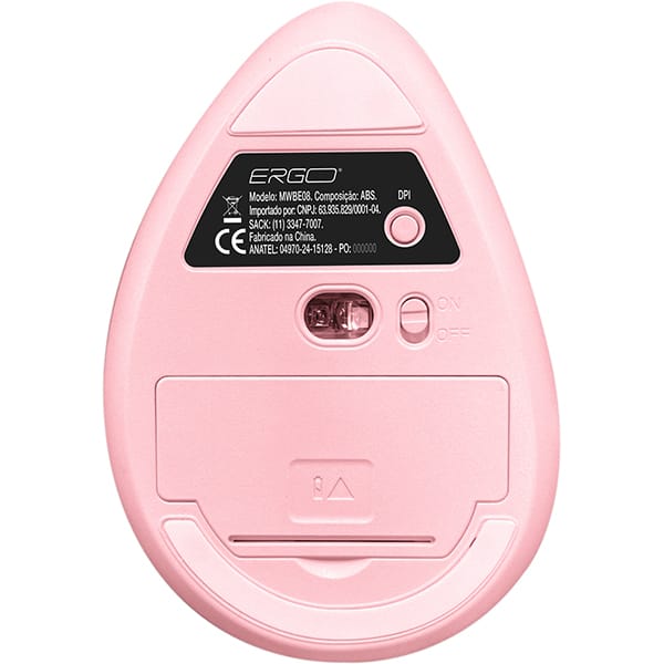 Mouse ergonômico sem fio, 4000 DPI, Rosa, MWBE08P, Ergo - CX 1 UN