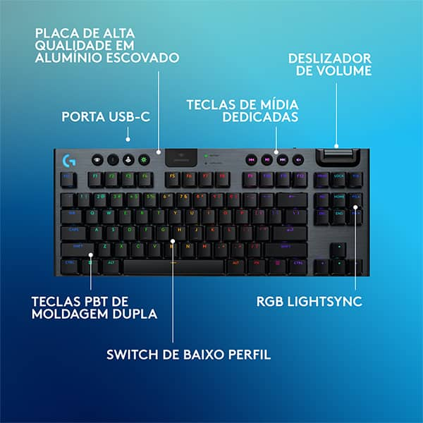 Teclado Mecânico Gamer sem fio, G915 X TKL, Lightsync, RGB, USB, Preto, 920-012715, Logitech G - CX 1 UN