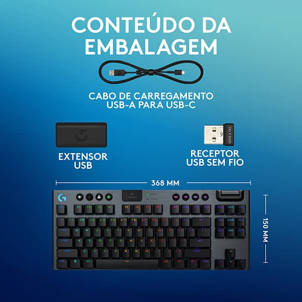 Teclado Mecânico Gamer sem fio, G915 X TKL, Lightsync, RGB, USB, Preto, 920-012715, Logitech G - CX 1 UN