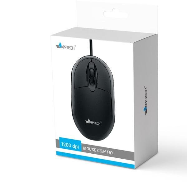 Mouse Óptico USB Preto 1200DPI MF100 App-Tech - CX 1 UN