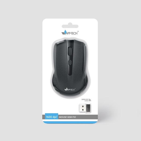 Mouse sem fio, Preto, 1600dpi, MW200, App-tech - CX 1 UN