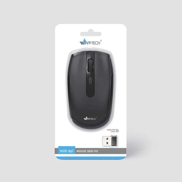 Mouse sem fio, Preto, 1600dpi, MW300, App-tech - CX 1 UN