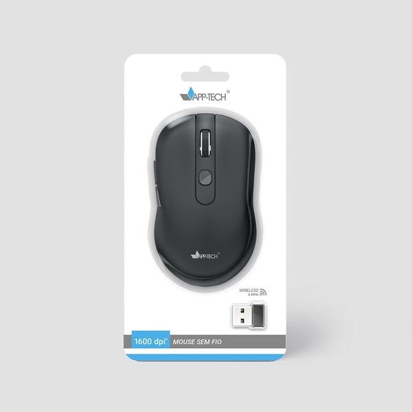 Mouse sem fio, Preto, 1600dpi, MW400, App-tech - CX 1 UN