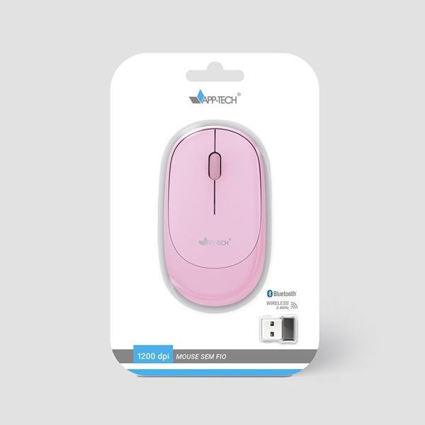Mouse sem fio, Bluetooth, Rosa, 1200dpi, MWB451, App-tech - CX 1 UN