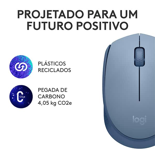 Mouse sem fio Logitech M170 com Design Ambidestro Compacto, Conexão USB e Pilha Inclusa - Azul Claro CX 1 UN