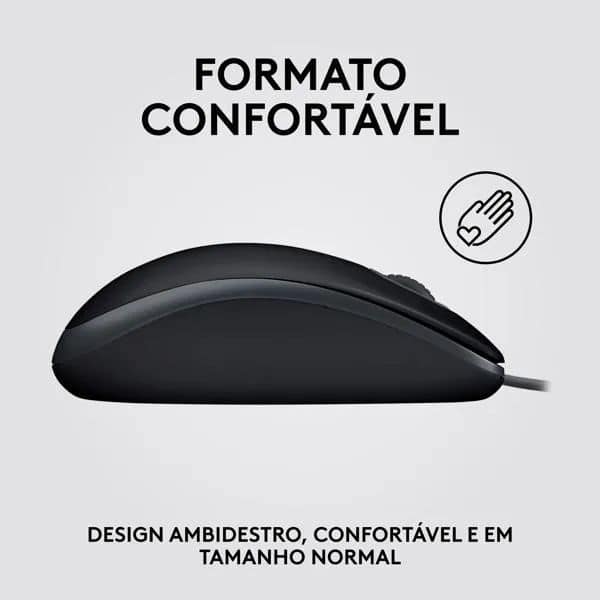 Mouse com fio USB Logitech M110 com Clique Silencioso, Design Ambidestro e Facilidade Plug and Play - Preto CX 1 UN