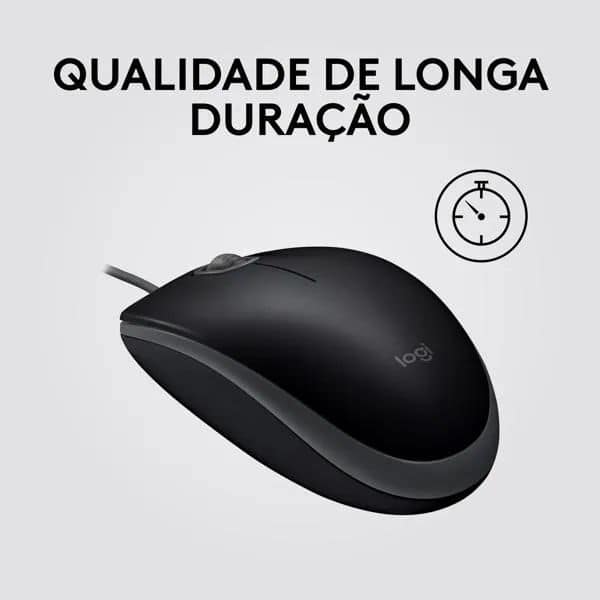 Mouse com fio USB Logitech M110 com Clique Silencioso, Design Ambidestro e Facilidade Plug and Play - Preto CX 1 UN