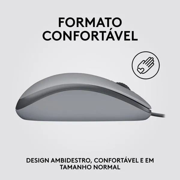 Mouse com fio USB Logitech M110 com Clique Silencioso, Design Ambidestro e Facilidade Plug and Play - Cinza CX 1 UN