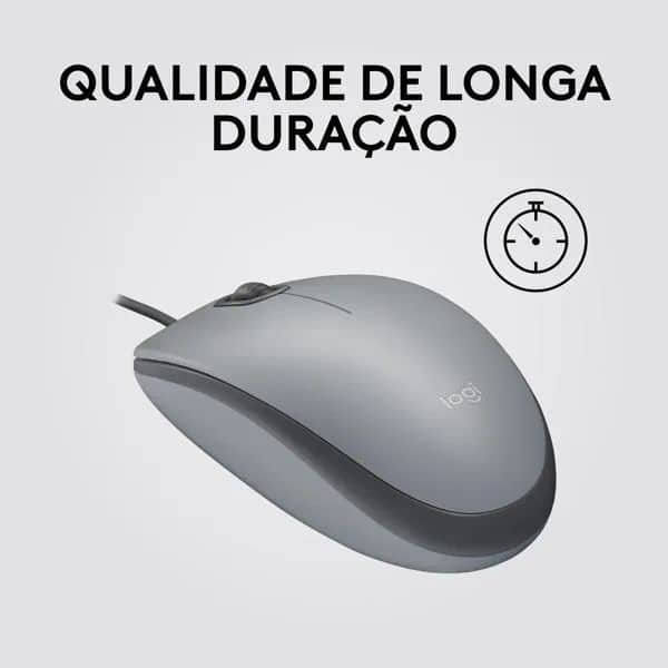 Mouse com fio USB Logitech M110 com Clique Silencioso, Design Ambidestro e Facilidade Plug and Play - Cinza CX 1 UN