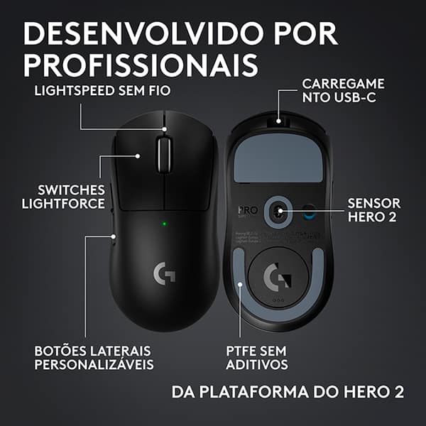 Mouse Gamer Sem Fio Pro x Superligh com  Botões Programáveis, Até 44.000 DPI, Preto, 910-007530, Logitech G - CX 1 UN