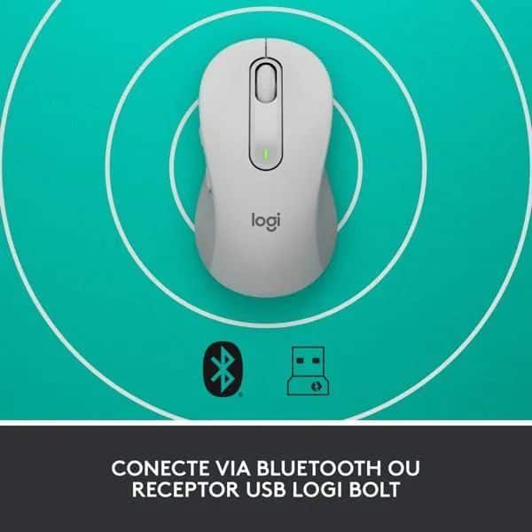 Mouse Sem Fio Logitech Signature M650 com Design de Tamanho Médio, Clique Silencioso, Conexão USB e Bluetooth - Branco CX 1 UN