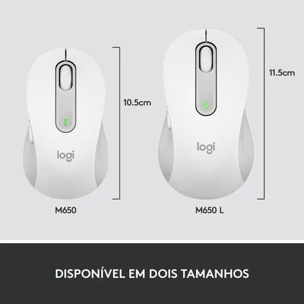 Mouse Sem Fio Logitech Signature M650 com Design de Tamanho Médio, Clique Silencioso, Conexão USB e Bluetooth - Branco CX 1 UN