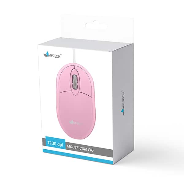 Mouse Óptico USB Rosa Pastel, 1200DPI, MF106 App-Tech - CX 1 UN