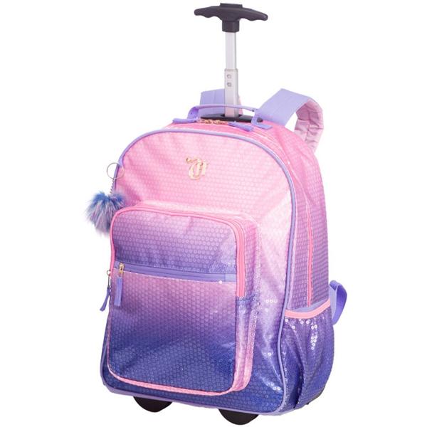 Mochila com rodas, Capricho, poliéster, Rosa e Lilás, 075964-08, Sestini - PT 1 UN