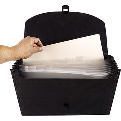 Maleta Sanfonada Plástica PP Oficio com 12 Divisórias e Etiquetas, Executive, Preto, Dello - PT 1 UN