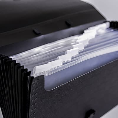 Maleta Sanfonada Plástica PP Oficio com 12 Divisórias e Etiquetas, Executive, Preto, Dello - PT 1 UN