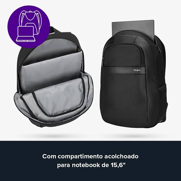 Mochila para Notebook de até 15.6", Em poliéster, Safire, Preta, TBB581, Targus - PT 1 UN