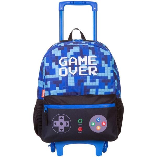 Mochila Escolar Infantil de Rodinhas Plus Game Poliéster Azul Sestini - PT 1 UN