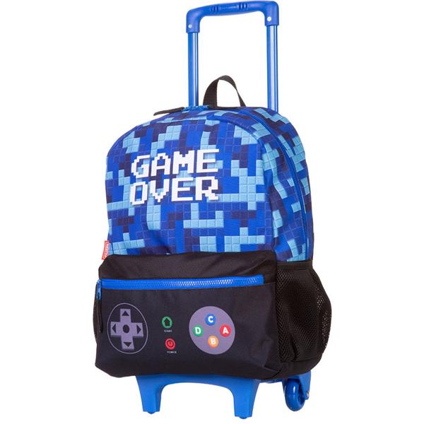 Mochila Escolar Infantil de Rodinhas Plus Game Poliéster Azul Sestini - PT 1 UN