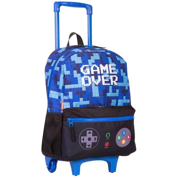 Mochila Escolar Infantil de Rodinhas Plus Game Poliéster Azul Sestini - PT 1 UN