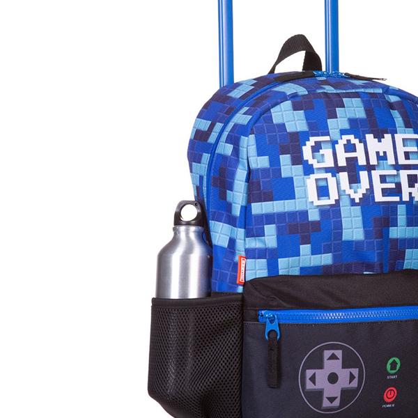 Mochila Escolar Infantil de Rodinhas Plus Game Poliéster Azul Sestini - PT 1 UN