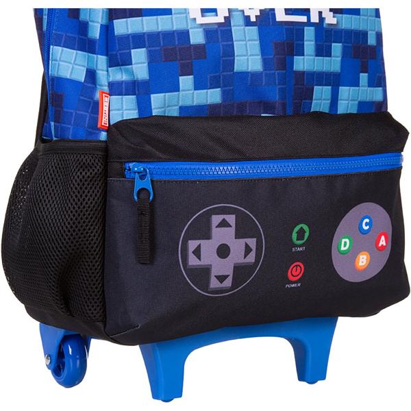 Mochila Escolar Infantil de Rodinhas Plus Game Poliéster Azul Sestini - PT 1 UN