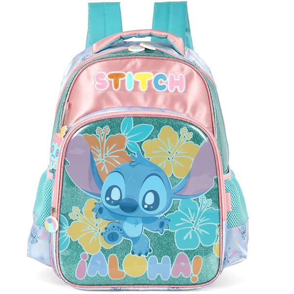 Mochila escolar em poliéster, Stitch, Turquesa, Luxcel - PT 1 UN