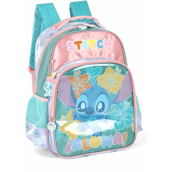 Mochila escolar em poliéster, Stitch, Turquesa, Luxcel - PT 1 UN