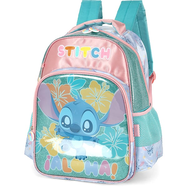 Mochila escolar em poliéster, Stitch, Turquesa, Luxcel - PT 1 UN