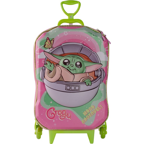 Mochila Escolar Infantil de Rodinhas em EVA, Star Wars Grogu, Rosa, Maxtoy - PT 1 UN