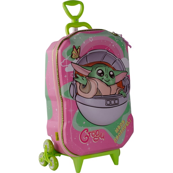 Mochila Escolar Infantil de Rodinhas em EVA, Star Wars Grogu, Rosa, Maxtoy - PT 1 UN