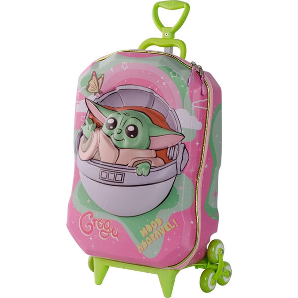 Mochila Escolar Infantil de Rodinhas em EVA, Star Wars Grogu, Rosa, Maxtoy - PT 1 UN