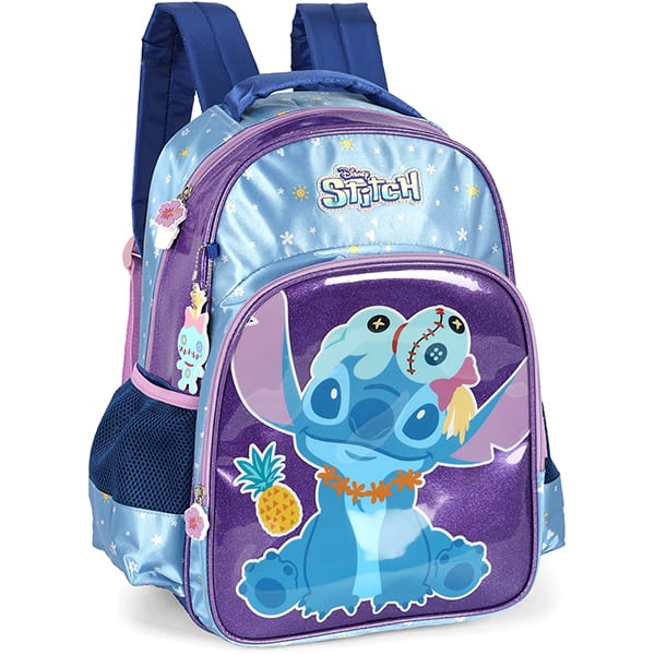 Mochila escolar em poliéster, Stitch, Violeta, Luxcel - PT 1 UN
