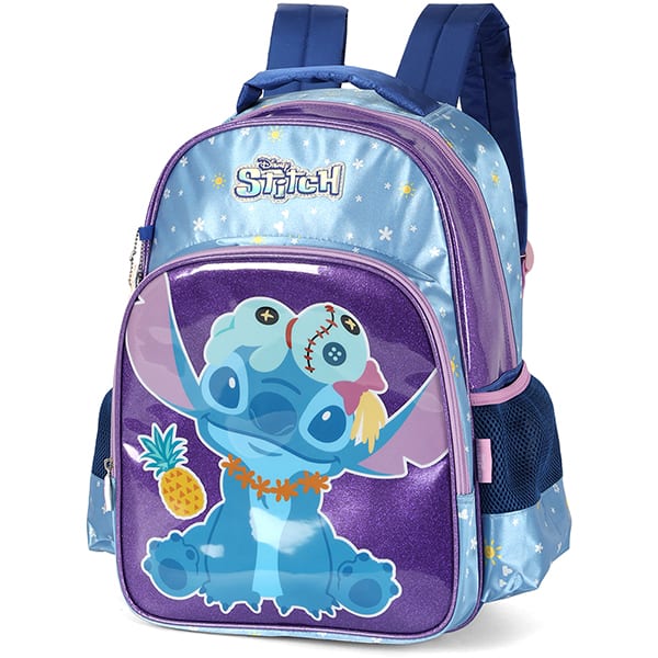 Mochila escolar em poliéster, Stitch, Violeta, Luxcel - PT 1 UN