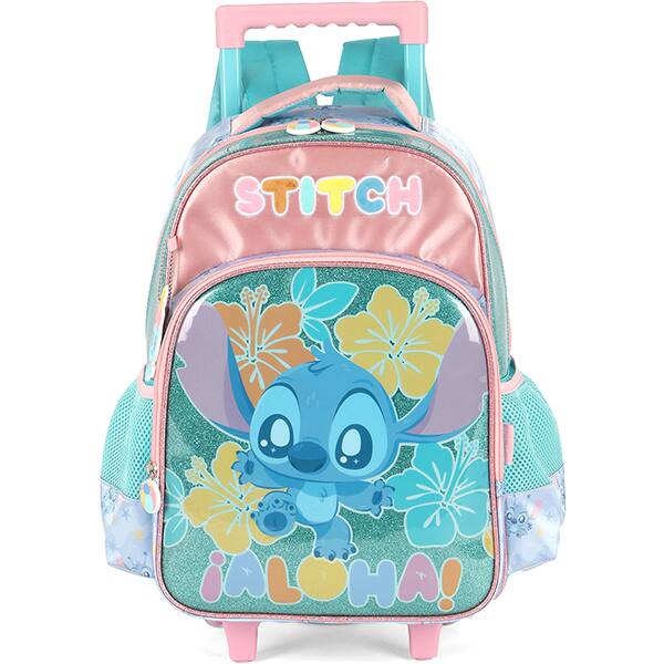 Mochila escolar de Rodinhas em poliéster, Stitch, Turquesa, Luxcel - PT 1 UN