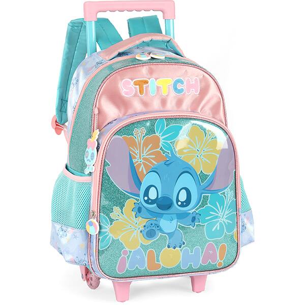 Mochila escolar de Rodinhas em poliéster, Stitch, Turquesa, Luxcel - PT 1 UN