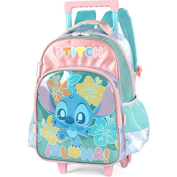 Mochila escolar de Rodinhas em poliéster, Stitch, Turquesa, Luxcel - PT 1 UN