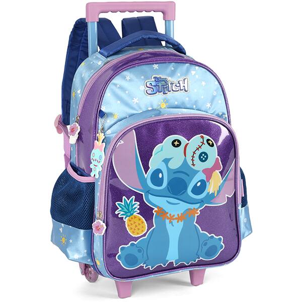 Mochila escolar de Rodinhas em poliéster, Stitch, Violeta, Luxcel - PT 1 UN