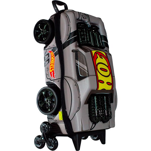 Mochila Escolar Infantil de Rodinhas em EVA, Hot Wheels Night Shifter Cinza, Motor Prata, Maxtoy - PT 1 UN