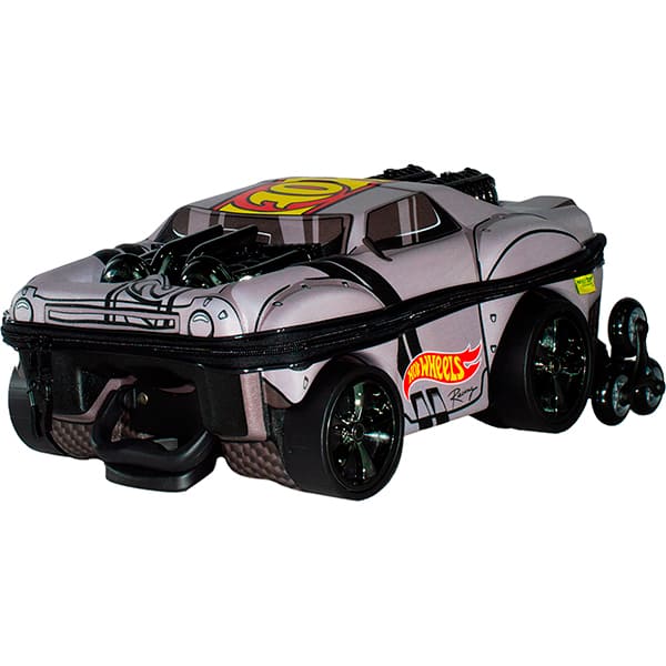 Mochila Escolar Infantil de Rodinhas em EVA, Hot Wheels Night Shifter Cinza, Motor Prata, Maxtoy - PT 1 UN