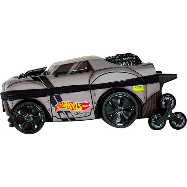 Mochila Escolar Infantil de Rodinhas em EVA, Hot Wheels Night Shifter Cinza, Motor Prata, Maxtoy - PT 1 UN