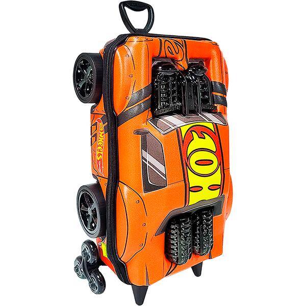 Mochila Escolar Infantil de Rodinhas em EVA, Hot Wheels Night Shifter Laranja, Motor Cromado, Maxtoy - PT 1 UN